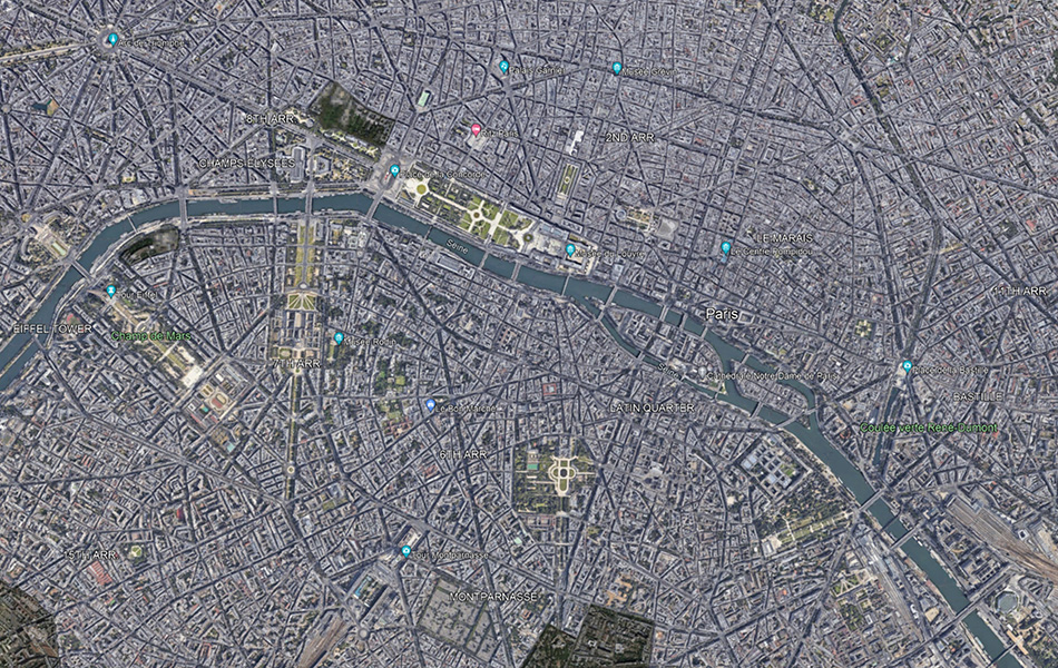 Google Earth image of Central Paris